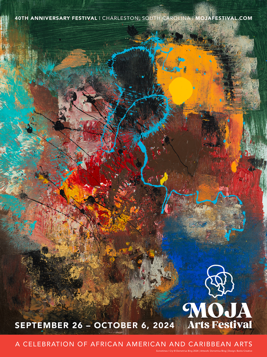 2024 MOJA Arts Festival Poster featuring artwork by Demetrius Bing | Provided